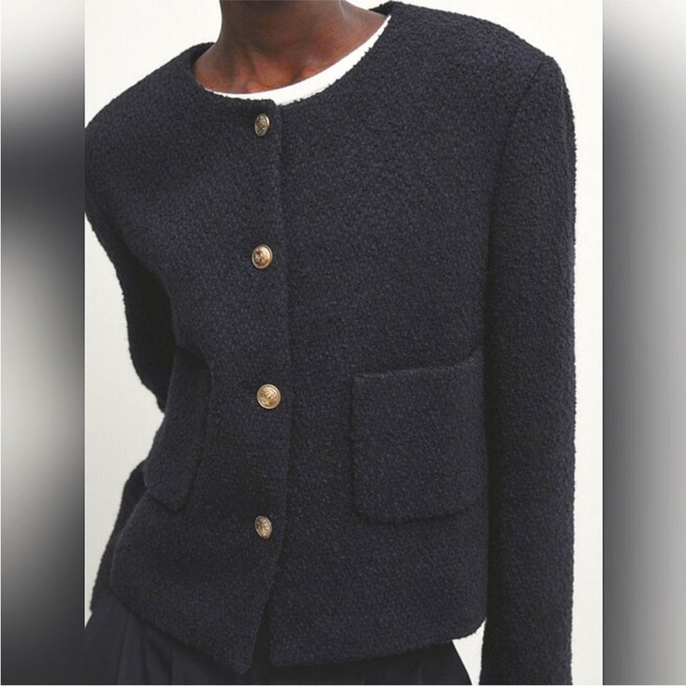 NWT Massimo Dutti Navy Blue Boucle Lady Jacket